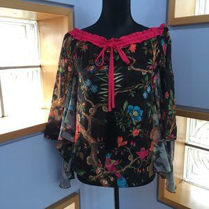 Cristina Effee Black Floral Top Size 40 (S)